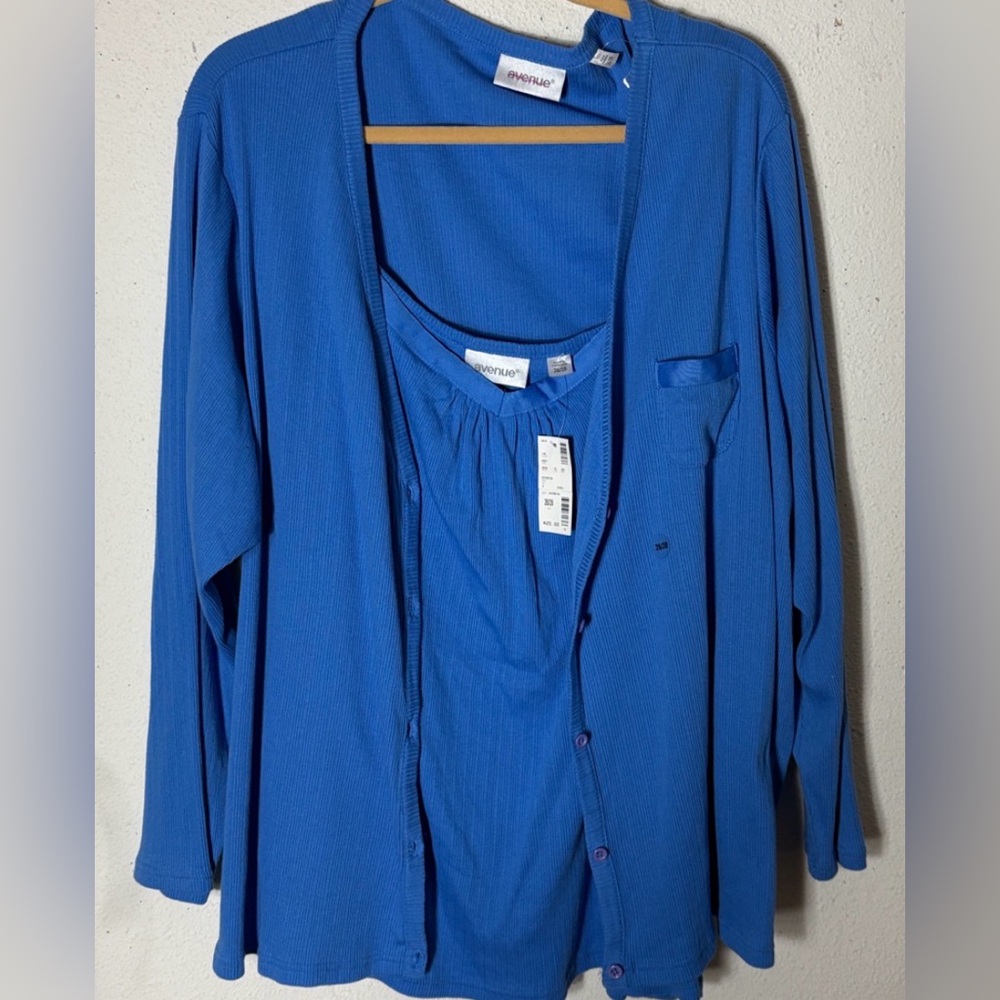 NEW AVENUE blue cardigan V Neck Button Front Ribbed match chemise 26/28